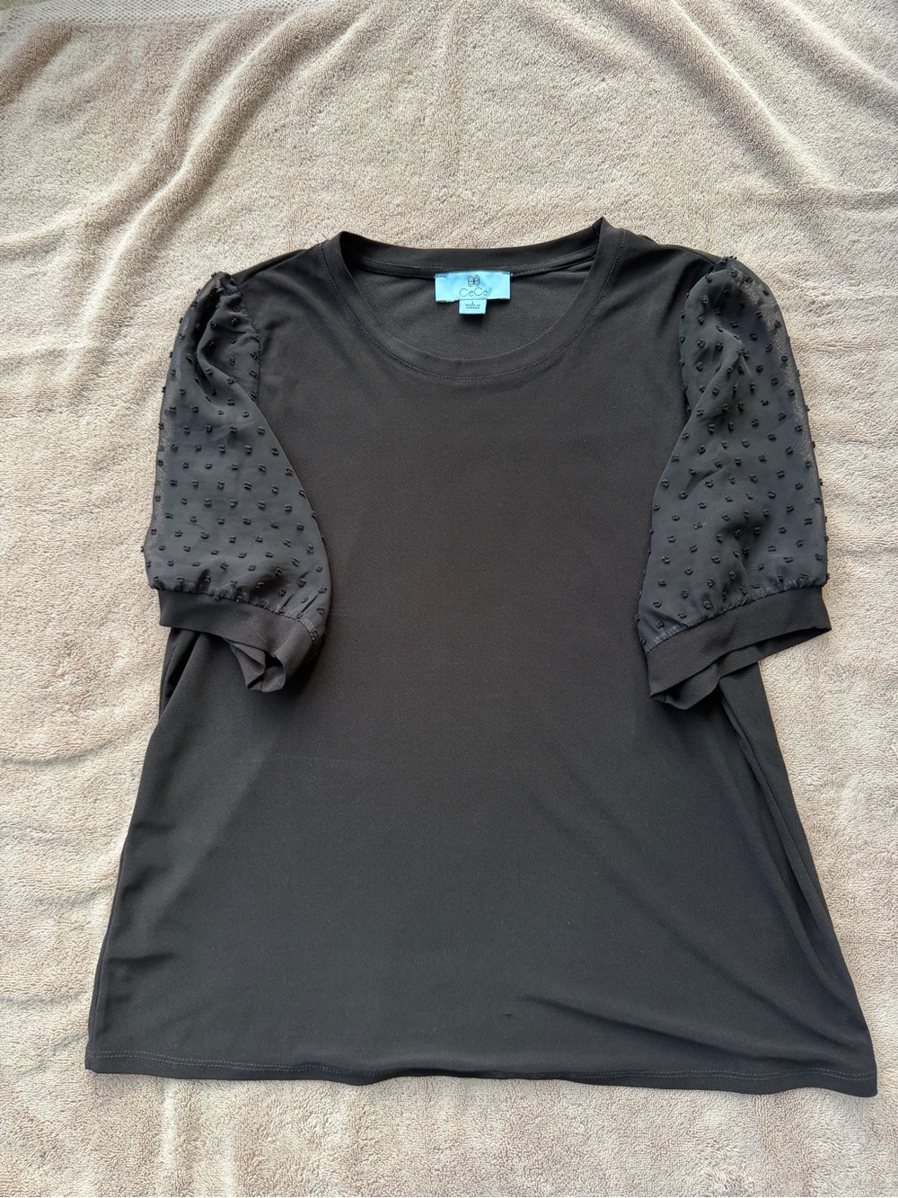 CeCe Black Puff-Sleeve Knit Top